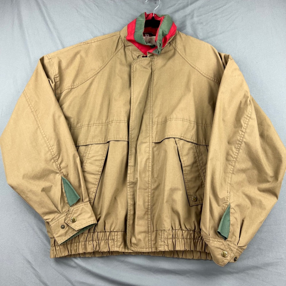 Sahara Jacket Mens Large Vintage Harrington Bomber Tan Contrast Collar Good